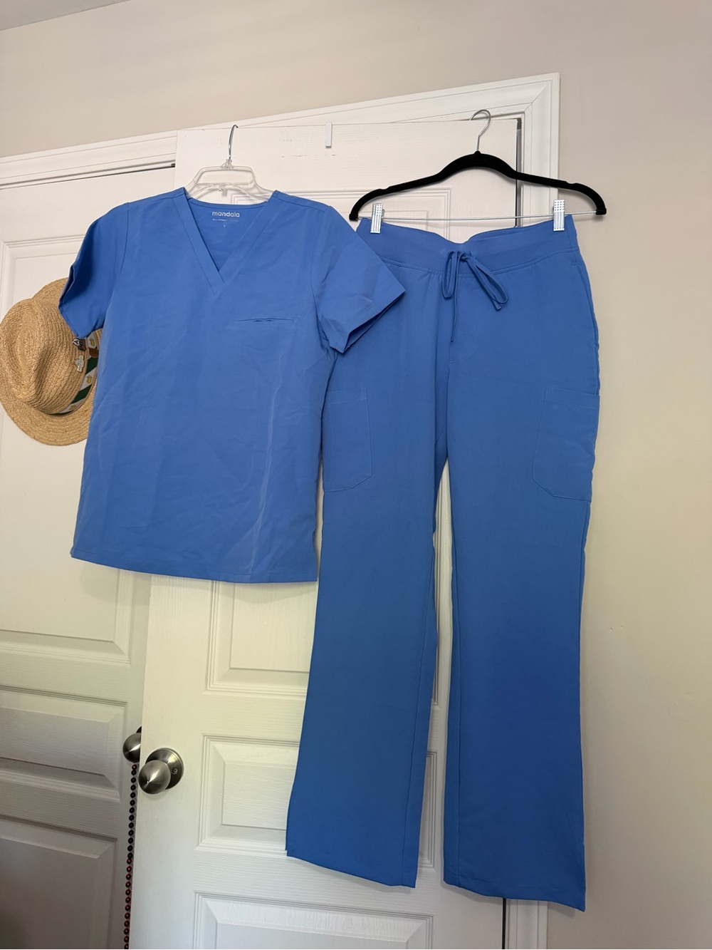 Mandala ceil blue scrub (V neck Top) set, size S (NWOT)
